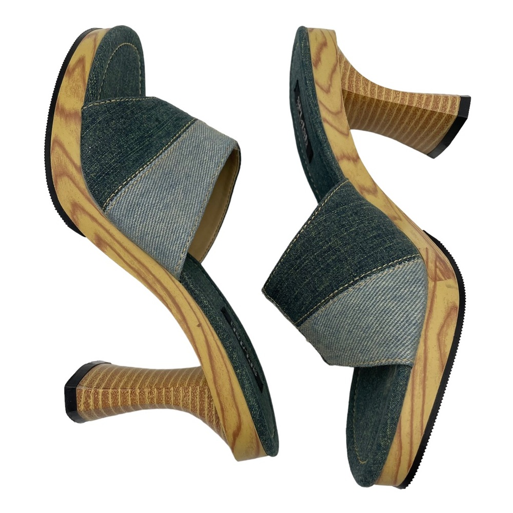 Splash Vintage Patchwork Blue Denim Heels - image 4